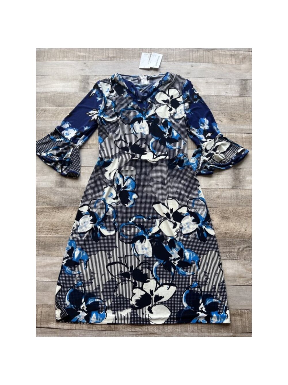 Franca Bartoli Italy High Neck Bell Sleeve Dress Womens XS/S Floral Designer NWT